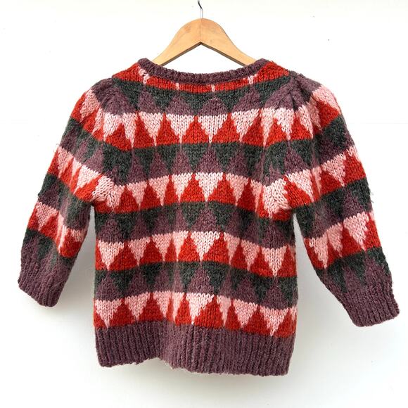 Zara Puff Shoulder Mohair Sweater Small Purple Patterned Holiday Pullover - Picture 5 of 10